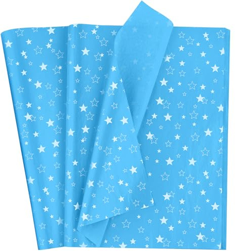 White Star Tissue Paper Sheet Gift Wrapping,50 Sheets 35 * 50cm Blue Tissue Paper for Packing Xmas Present Wedding Birthday Gift Boxes or DIY Art Crafts