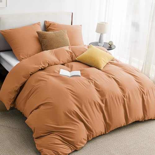 BEDSURE Bettwäsche 200x200 3teilig Mikrofaser - Orange, 80x80 Kissen | Kontrast-Design Wendebettwäsche mit Reißverschluss, Oeko-TEX zertifiziert, einfache Montage, für Zuhause & Hotel