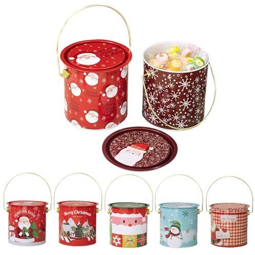 Scatole per biscotti natalizi, barattoli di caramelle natalizie,Contenitori per biscotti rotondi Piccola scatola di latta natalizia | Biscottiera natalizia in latta vuota, scatole decorative in latta