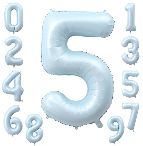 Koboko Zahlen Luftballon 5 Blau, 40 Zoll XXL Folienballon 5 Geburtstag, Zahl 5 Pastell Blau Ballon 5 Jahre Junge, Helium Ballons 5 Geburtstagsdeko Jungen, Luftballons Zahl 5 für Geburtstag Party Deko