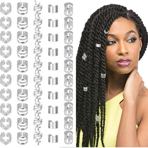 Molain 100 Stück Dreadlocks Schmuck, Haar-Dreadlock Zubehör Verstellbare haarringe für Zöpfe Gold-Haarschmuck für Zöpfe haarschmuck pirat hair accessories women, haarschmuck damen, haarperlen(Silber)