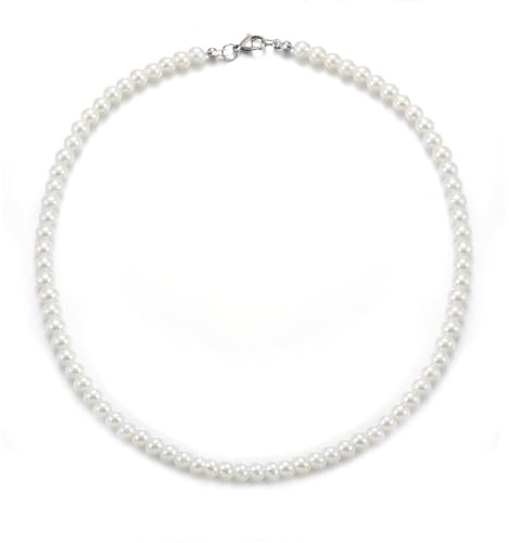 HSWYFCJY 6 mm Perlenkette Herren Damen Halskette Weiße Runde Faux Perlen kette 50 cm Länge Perlen Choker Kette perlen schmuck Geschenke für Männer Frauen