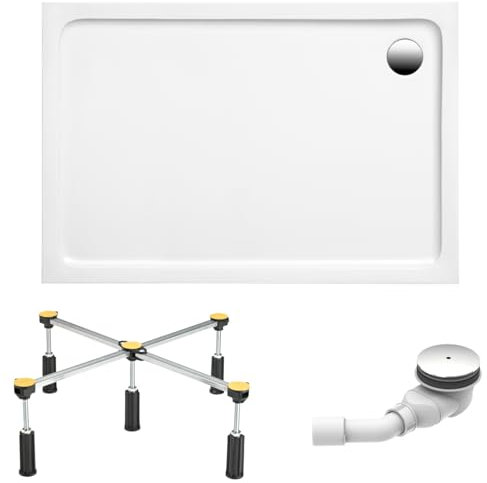 Schulte Duschwanne Adria aus hochwertigem Sanitäracryl, 120x90 cm inkl. Fußgestell, Ab- und Überlaufschutz, Pflegeleicht und alterungsbeständig, Größe wählbar