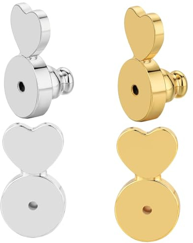 Auiremrti 2 Pares Cierres Para Orejas Caídas, Pendientes De Corazón Grande, Soportes De Pendientes Pesados, Soporte De Collar De Oreja Estable