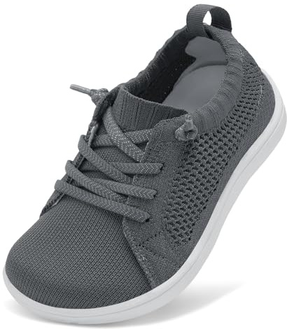 JOINFREE Wide Fit Shoes for Toddler Boys Girls Barefoot Zero Drop Walking Shoes Kids Outdoor Trail Running Sneakers Breathable Minimalist Slip-On Trainers Dark Grey 8 Child
