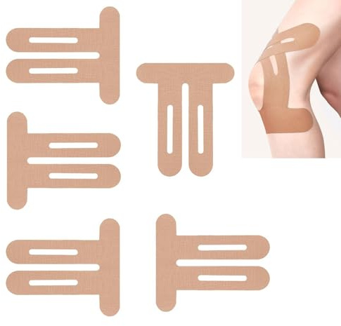 Precut Kinesiotapes - Cintas para el dolor de rodilla, 5 unidades, color beige, precortadas, resistentes al agua, cinta de fisioterapia elástica para apoyo de articulaciones y alivio del dolor