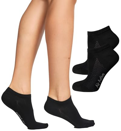 Nur Die Lot de 2 paires de chaussettes de sport en bambou pour femme, à peine visibles, douces, Noir, 40