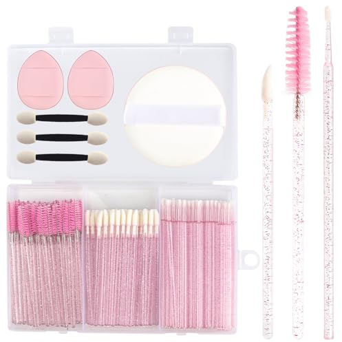 Upgrade 206pcs Disposable Makeup Applicators Kit, Mascara brush/Lip Applicators/Micro Applicator Brushes/Dual Sides Eye Shadow Sponge Applicators/Triangle Makeup Puffs with Organizer Box