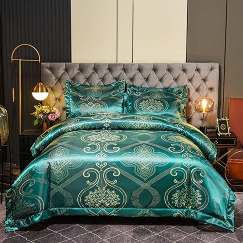 Tospass Bettwäsche 200x200cm kühlend Grün Smaragdgrün Satin Bettwäsche-Sets Jacquard Stickerei Aesthetic Bettwäsche ÖKO-TEX Deckenbezug 1 Bettbezug mit Reißverschluss und 2 Kissenbezug 80x80cm