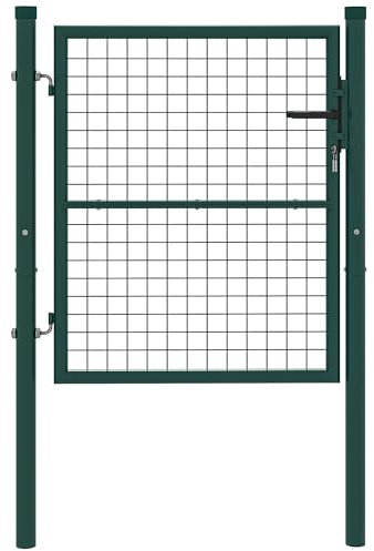 Outsunny Puerta de Jardín 100x79 cm Puerta para Valla de Barra de Acero con Asa Cerradura y 3 Llaves para Exterior Patio Verde