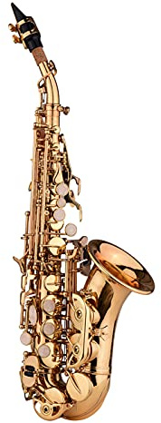 Qukaim Mini Bb Sopransaxophon, Messingmaterial mit Goldlack, Holzblasinstrument, inklusive Tragetasche, Handschuhe, Reinigungstuch, Bürste, Blätter, Saxophongurt