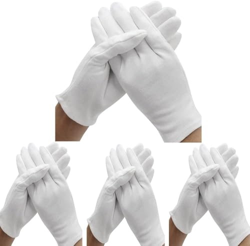 BWEISSTH 28 Pcs (14 Pairs) White Cotton Gloves for Dry Hand Moisturizing Cosmetic Eczema Hand Spa and Coin Jewelry Inspection, Checking,Serving Gloves Stretchable Lining Gloves Moisturizing Gloves