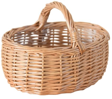 Liummrcy Cesta de Mimbre pequeño, Cesta rústica Tejida con Mango para Bodas, jardín, Granja, decoración del hogar