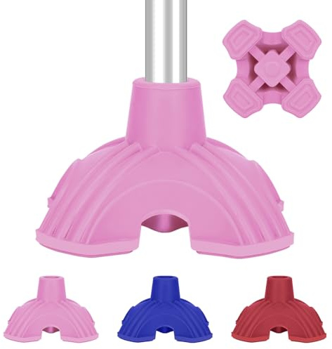 supregear Käppspetsar, Självstående Quad-basersättning för Gå- Och Vikbara Käppar, 4-piggiga Slitstarka Gummifötter för Vandringsstavar, 3/4 Inch (19 mm), Ljusrosa