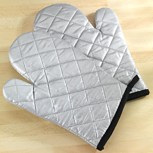 3 PAGEN®1 Paar Ofenhandschuh Silber – Einheitsgröße – extralang für maximalen Schutz – hitzebeständig – ideal für Küche & Grillecke – besonders komfortabel Dank Dicker Wattierung – modernes Design -