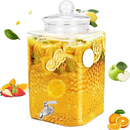 Distributori di Bevande in Vetro da 1,9 galloni per Feste, Include Coperchio in Vetro e Supporto con Rubinetto a Tenuta stagna al 100%. Dispenser di brocca d'Acqua in Vetro, Dispenser di Limonata