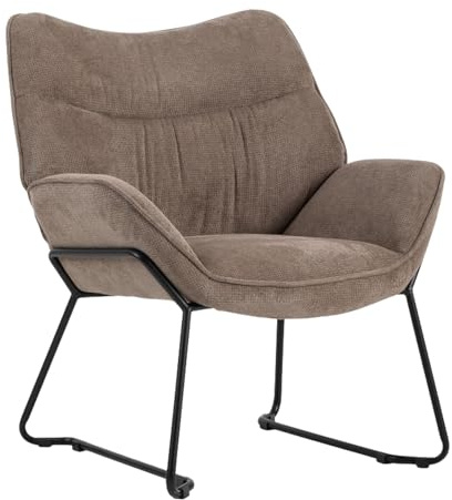 MR. DEKO® Loungesessel Aliano Braun I Bequemer Polstersessel aus Stoff I Moderner Wohnzimmer Sessel mit Armlehnen I HxBxT 76x73,5x67 cm
