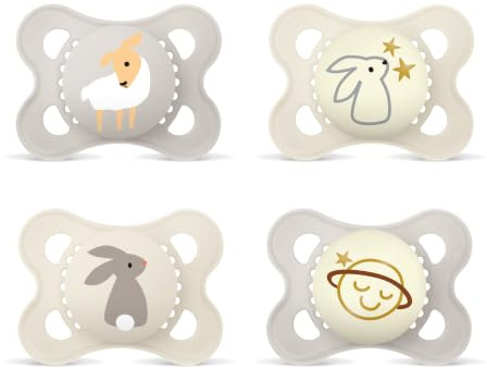 MAM Original Day & Night Matt Schnuller | 0-6 Monate | Schnuller für Neugeborene | 94% Akzeptanz | Babyschnuller beugt Zahnfehlstellungen vor | SkinSoft Silikon | Schaf/Hase | 4 Stück
