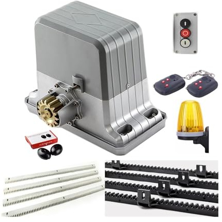 CFWWSAQ Sliding Gate Opener, Heavy Duty 1800kgs Sliding Gate Motor Operator With 4m 5m 6m Gear Racks 1 Infrared Photocells 1 Flashing Lamp(Nylon rack 6m)