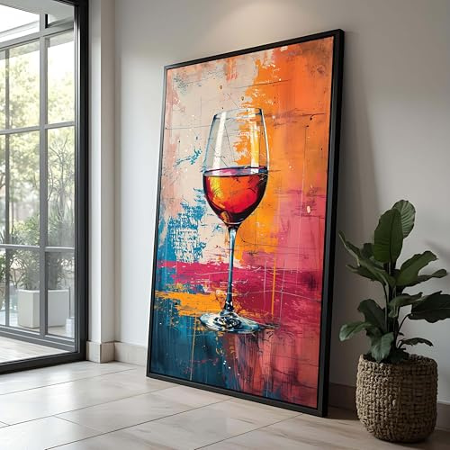 CAOXTART Cuadro abstracto de copa de vino colorida en lienzo: pósteres e impresiones de arte moderno para bar, decoración de pared para cocina, comedor y hogar (60 x 80 cm/sin marco)
