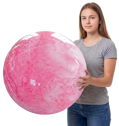 Lewtemi 16 Inch Jumbo Inflatable Playground Ball Marbleized Giant Large Rubber Kickball Four Square Bouncy Balls Giant Beach Dodgeball for Swimming Pool Sports Activities(Marbleized,Pink)