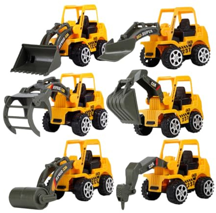 Alasum Lot de 6 Mini Pelleteuses Inertielles en Plastique pour Garçon et Filles, Modèles Réduits de Véhicules de Chantier, Pelleteuse pour Voiture, Adapté aux Petites Mains,