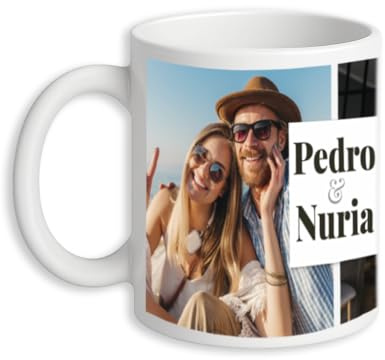Genérico Taza Personalizada con Fotos y Nombres, Blanca, Cerámica, Diseño Personalizable para Parejas, Regalo Romántico, San valentín día de los Enamorados, cumpleaños Pareja, madre, padre