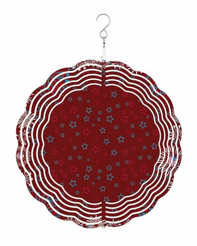 Dark Red Blue Stars Wind Spinner 8 Inch Independence Day Sparklers Us Flag Modern Wind Spinners Outdoor 3D Stainless Steel Hanging Sculpture Decorations Gift for Garden Yard Porch Balcony