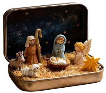 Mini julkrubba set med handmålade heliga familjefigurer, liten Jesus statyett för religiös inredning, perfekt och högtidsdekoration