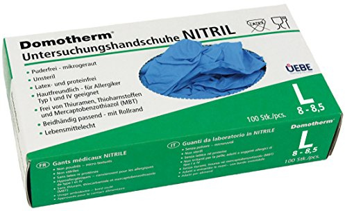 Domotherm Nitril Untersuchungshandschuhe, Größe 8 - 8.5/L (Packung mit 100 Stück Einweghandschuhen)