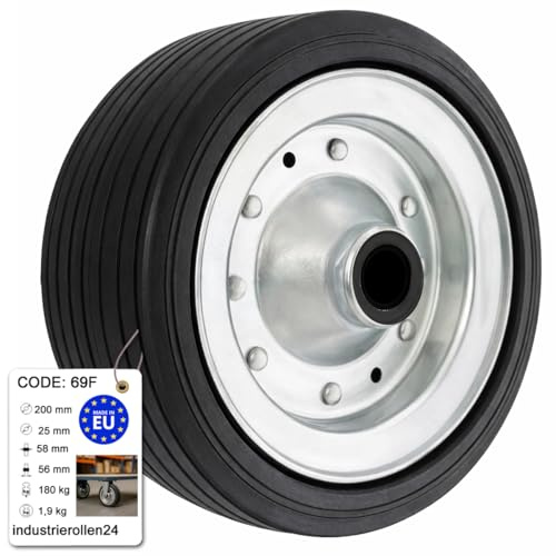 Zscale Gummirad Ø200 mm mit Vollgummireifen, Bohrung 25 mm – robustes Industrierad für Transportwagen 69F (1 Stück, Schwarz)