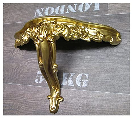Lnxp Console murale, 31 x 21 x 12 cm, étagère murale, console suspendue, étagère avec ornements antique, baroque, repro, rococo, vintage, shabby, en or, 84 carats