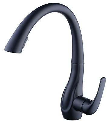 Beelee BL1749B Professional Single Lever Painting Black Pull Out Sprayer Kitchen Taps, Commercial Deck Mounted Kitchen Pull Down Taps