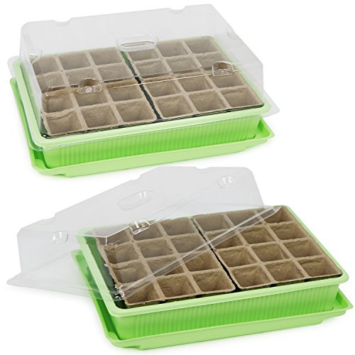 com-four® 2x serra da interno per coltivare piante - set di semina per 48 piantine - cassetta per piante da casa, 27 x 19 x 11 cm (02 pezzi - serra camera)