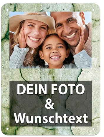 Tassendruck Blech-Schild mit Foto und Text selbst gestalten/Personalisierbar mit eigenem Bild als Metall-Poster / A5 (15x20cm) im Hochformat/Riss Bunt 2