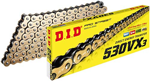 DID Cadena 530VX3 (Oro y Negro) - Longitud: 104 eslabones con unión remachada (ZJ)