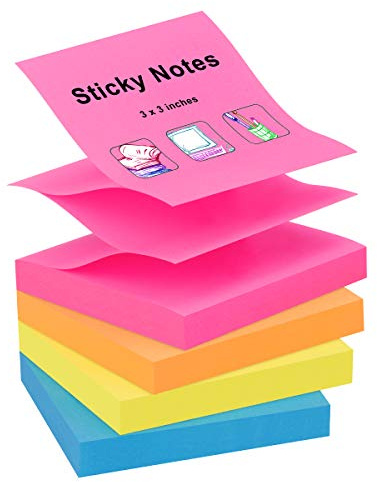 ZCZN Z-Notes Haftnotizen 76x76 mm, Klebezettel in 4 Farben, 4 Blöcke | 100 Blatt pro Block, perfekt für Schule, Zuhause und Büro, Farben: Magenta, Orange, Gelb, Blau