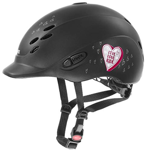 uvex Onyxx Glamour - Casque d’équitation Léger pour Enfants - Réglage de la Taille Individuel - Ventilation Optimale - Black-Pink - 49-54 cm