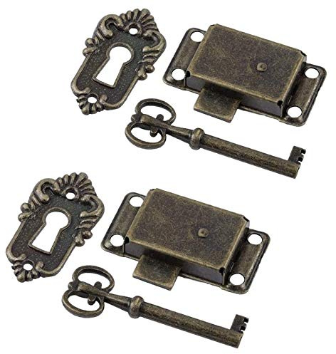 INCREWAY Antike Schrankschlösser, 2 Sets, exquisite, dekorative Schmuckschatulle mit Schlüsseln, bündige Befestigung für Holzmöbel und Schränke (Bronze)