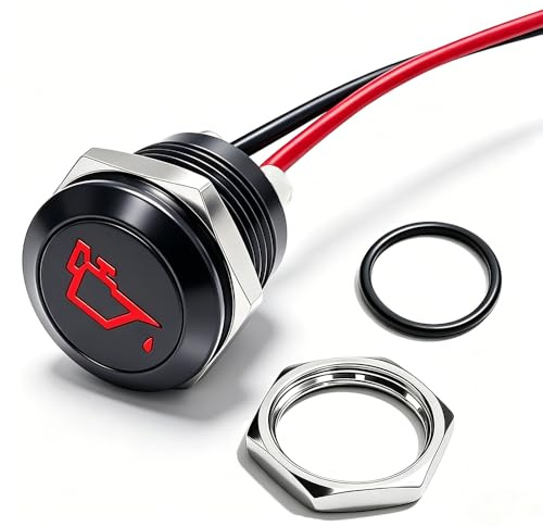 Taiss LED Indicator Pilot Dash Light (Oil Pressure Low) Red, 1/2(12mm)12V LED Metal Signal Indicator Light.