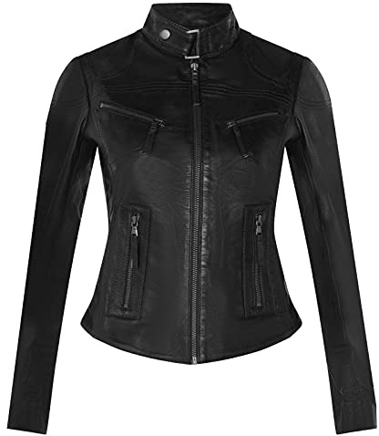 Infinity Leather Giacca Classica da Donna in Vera Pelle Slim Fit da Motociclista
