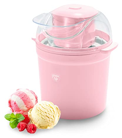 GreenLife Machine électrique à crème glacée, yaourt glacé et sorbet avec palette de mélange, pièces lavables au lave-vaisselle, interrupteur facile, sans BPA, rose