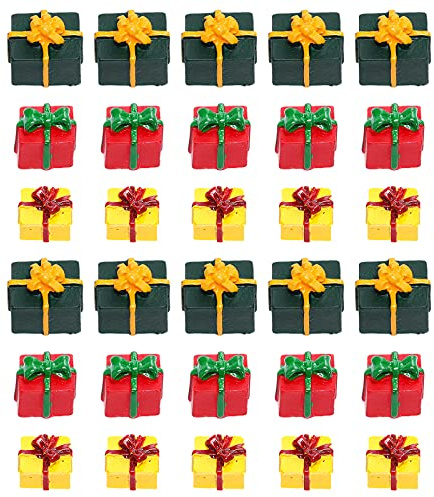 Amosfun 30pcs Mini Harz Geschenkbox Miniatur Ornament Weihnachten Tortenaufsatz Puppenzubehör Kuchenaufsatz Tortenfigur Weihnachtsfigur Dekofigur Tortendeko Kuchen Topper Baby Tauffigur