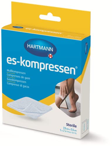 ES-KOMPRESSEN: Sterile Mullkompressen zur Wundreinigung & Wundabdeckung, sowie zum Auftragen von Salben; 7,5 x 7,5 cm, 2 Stk.