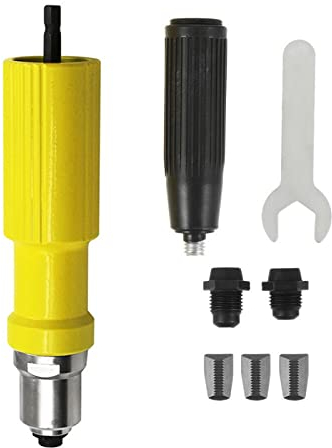 Remache para Taladro para Poner Remaches, pistola Eléctrica sin Cable, Adaptador de Taladro para Insertar Tuerca, con 3 cabezales convertibles (Color : Amarillo)
