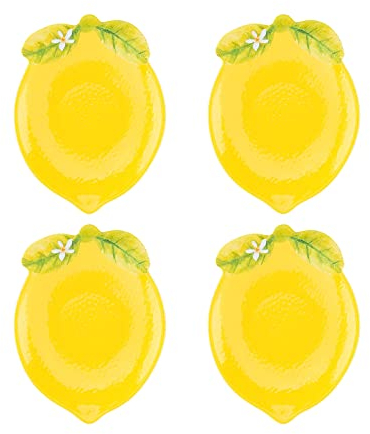 UP UPware Lemon Shaped Melamine Dessert Plates, 5 Inch Appetizer Plates, Small Serving Plates, Party Plates for Snacks, Fruits, and Side Dishes, Set of 4, Yellow