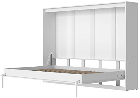 SMARTBett Schrankbett Classic mit Gasdruckfedern 140x200cm Horizontal Weiss | Wandbett, Wandklappbett fürs Gästezimmer, Büro, Wohnzimmer, Schlafzimmer