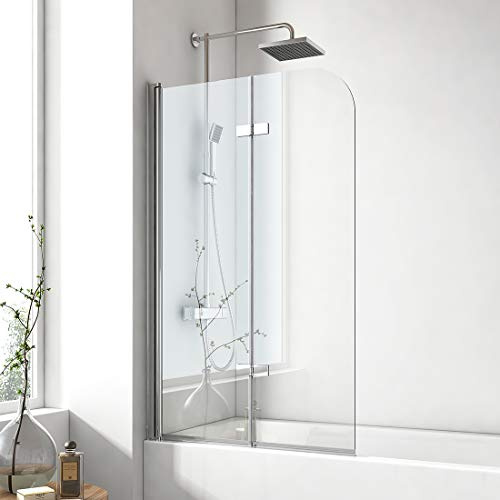 EMKE Schermo per Vasca, 120x140 cm, Vetro di Sicurezza da 6 mm | Schermo per Doccia per Vasca con Rivestimento Nano Easy Clean, Schermo per Doccia incernierato a 180°