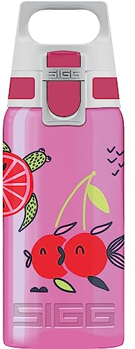 SIGG - Trinkflasche Kinder - Viva One Swimming Fruits - Für Kohlensäurehaltige Getränke Geeignet - Auslaufsicher - Spülmaschinenfest - BPA-frei - Sport & Schule - Pink mit schwimmenden Früchten - 0,5L