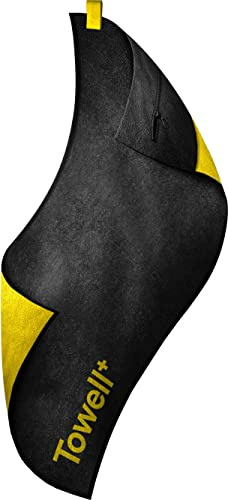 STRYVE | Towell + | Asciugamano sportivo con borsa e clip magnetica | ideale per palestra e attività all'aperto | noto da La grotta dei leoni | Edition nero giallo